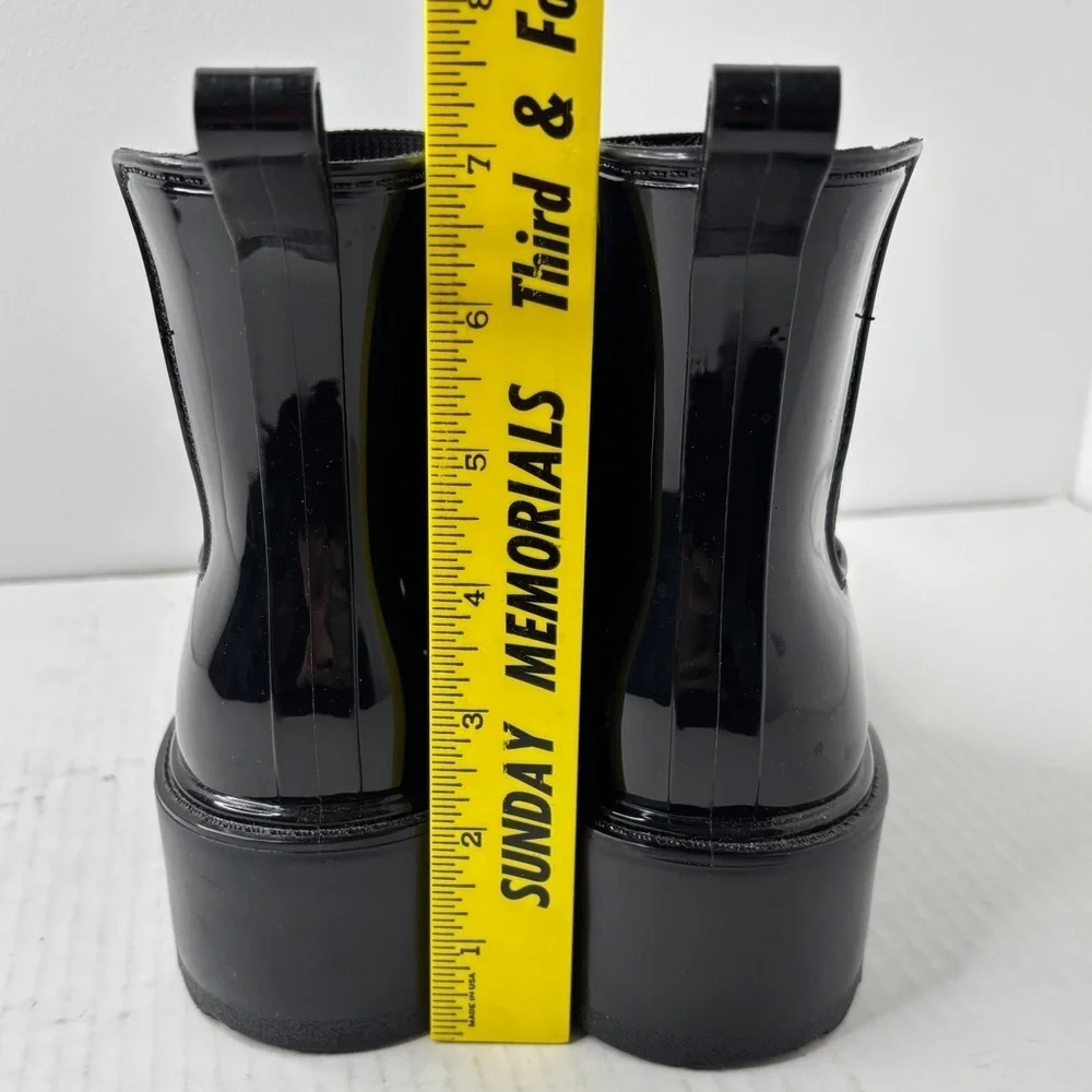A New Day Camille heeled Chelsea rain Boots black shiny waterproof Size 8 NWOB